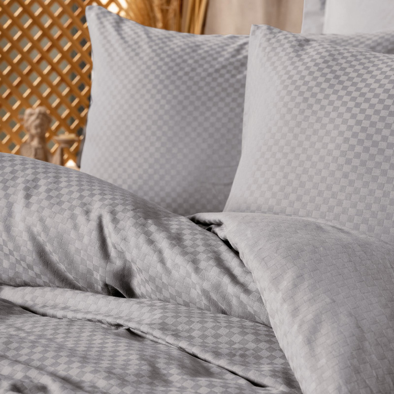 Σετ Παπλωματοθήκη Plaid Cotton Box 3 Τμχ Μονή (160X220) Χρώμα Γκρι