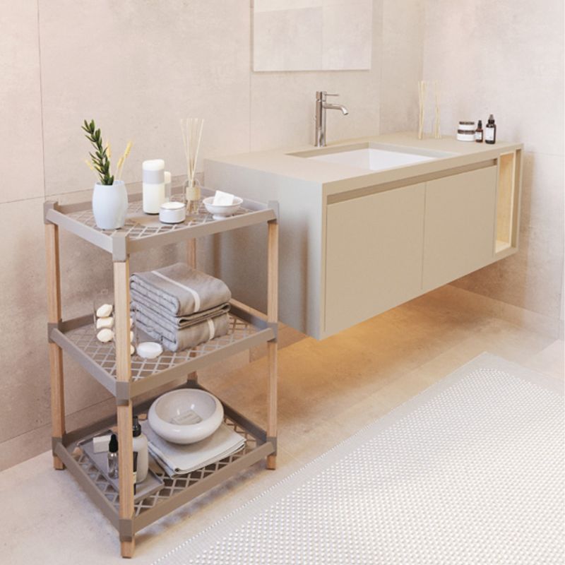 Ραφιέρα Δαπέδου Πλαστική - Ξύλινη Χρώμα Φυσικό - Μπεζ 45X38X79Εκ.