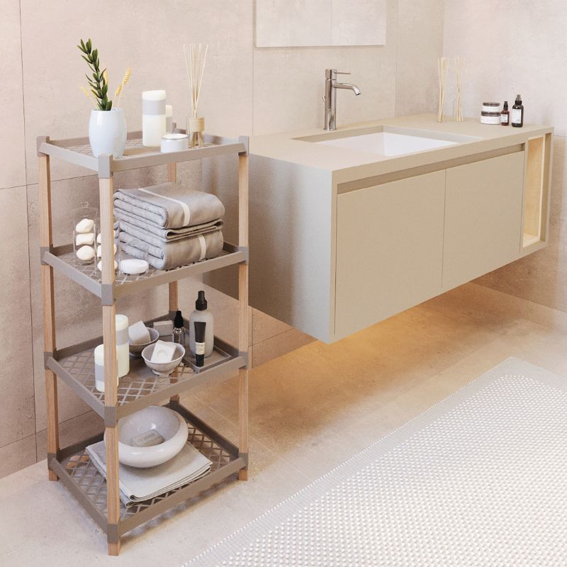 Ραφιέρα Δαπέδου Πλαστική - Ξύλινη Χρώμα Φυσικό - Μπεζ 45X38X112Εκ.