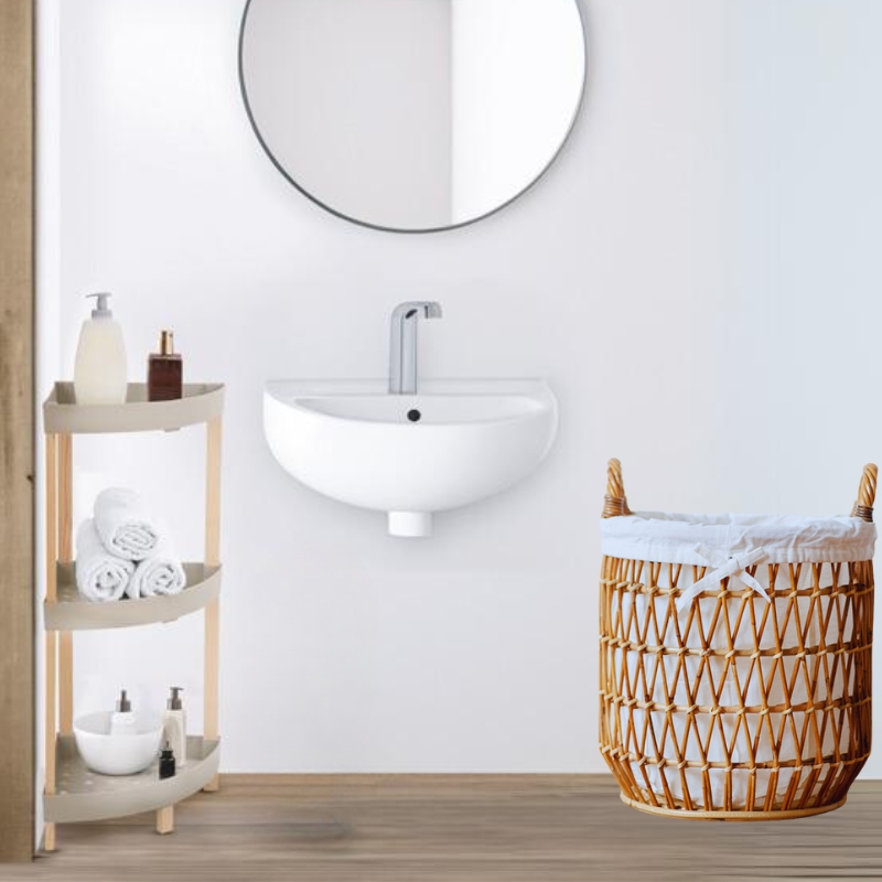 Ραφιέρα Δαπέδου Γωνιακή Πλαστική - Ξύλινη Χρώμα Φυσικό - Μπεζ 44X32X79Εκ.