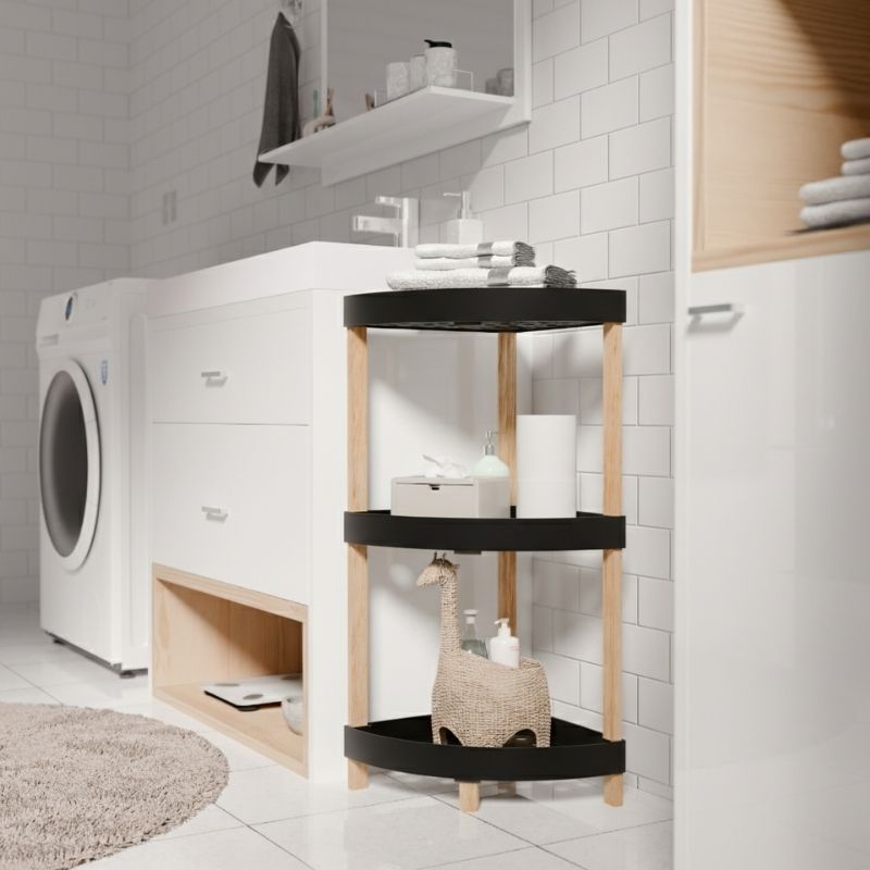 Ραφιέρα Δαπέδου Γωνιακή Πλαστική - Ξύλινη Χρώμα Φυσικό - Μαύρο 44X32X79Εκ.