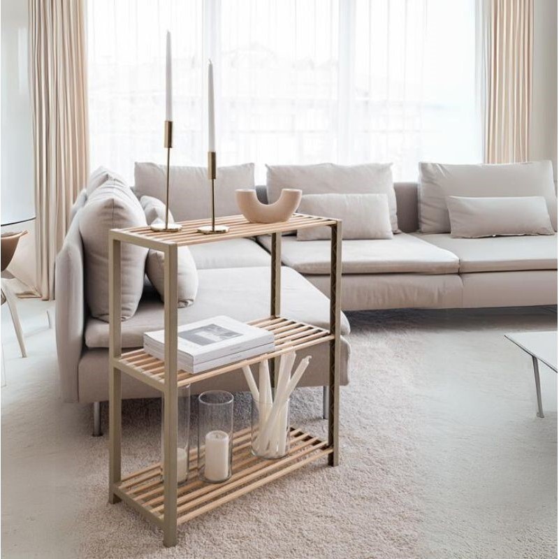 Ραφιέρα Δαπέδου - Τραπεζάκι Βοηθητικό Ξύλινο - Πλαστικό Χρώμα Φυσικό - Μπεζ 65X29X78Εκ.