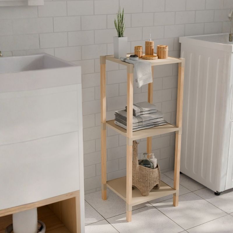 Ραφιέρα Δαπέδου Πλαστική - Ξύλινη Χρώμα Φυσικό - Μπεζ 28X25X72Εκ.