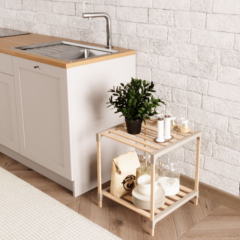 Τραπεζάκι Βοηθητικό - Κομοδίνο Ξύλινο - Πλαστικό Χρώμα Φυσικό - Μπεζ 41X33X45Εκ.