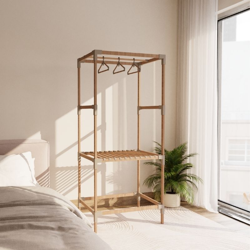 Ντουλάπα Ρούχων Ανοιχτή - Έπιπλο Εισόδου Ξύλινο - Πλαστικό Χρώμα Φυσικό - Μπεζ 75X46X156Εκ.