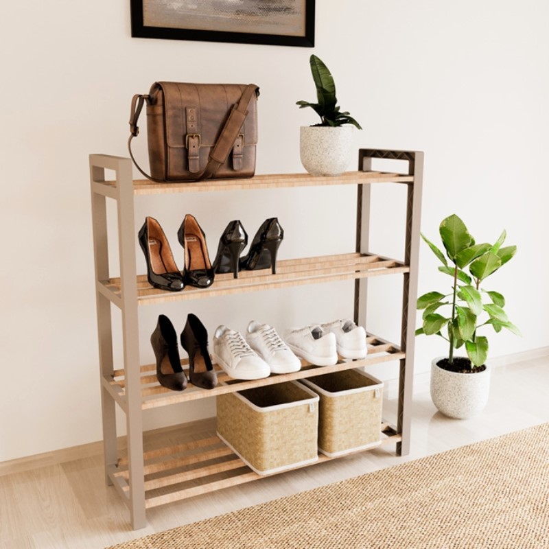 Παπουτσοθήκη Ξύλινη - Πλαστική Χρώμα Φυσικό - Μπεζ 66X20X68Εκ.