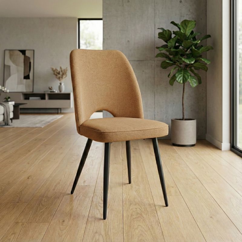 Καρέκλα Τραπεζαρίας Christy Megapap Μουσταρδί Ύφασμα - Μεταλλικό Μαύρο Πόδι 47X59X90Εκ.