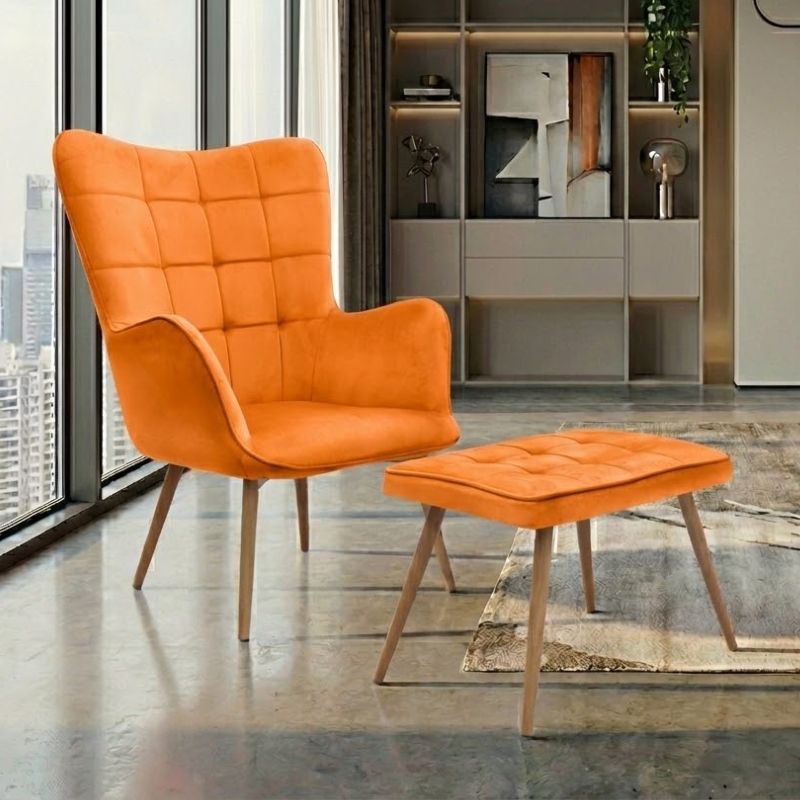 Πολυθρόνα - Μπερζέρα Με Υποπόδιο Lily Megapap Κροκί Βελούδο - Μεταλλικό Πόδι Χρώμα Φυσικό 70X62X98Εκ.