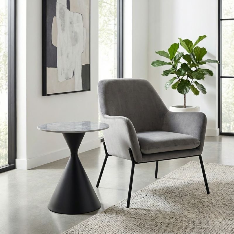 Τραπεζάκι Βοηθητικό Logan Megapap Sintered Stone - Μέταλλο Χρώμα Γκρι Εφέ Μαρμάρου - Μαύρο Ø50X56Εκ.