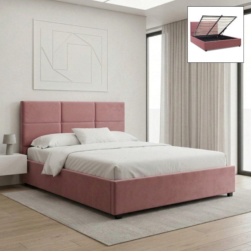 Κρεβάτι Kingston Megapap Βελούδινο Με Αποθηκευτικό Χώρο Χρώμα Σάπιο Μήλο 160X200Εκ.