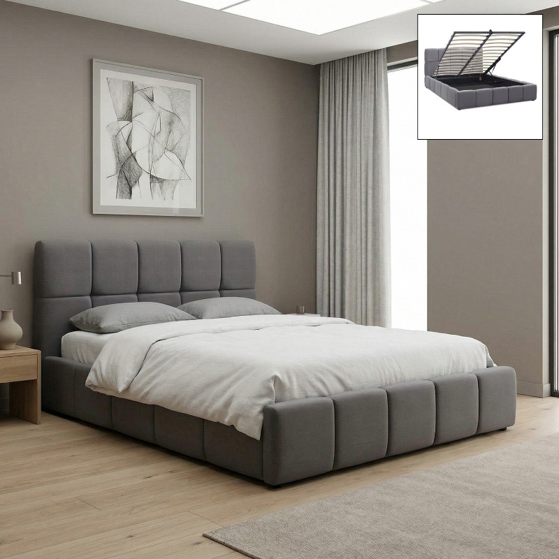 Κρεβάτι Elora Megapap Βελούδινο Με Αποθηκευτικό Χώρο Χρώμα Γκρι 160X200Εκ.