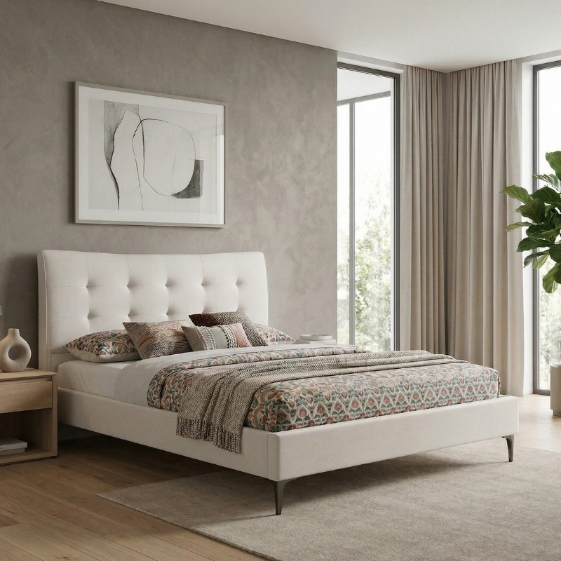 Κρεβάτι Mirel Megapap Υφασμάτινο Χρώμα Ανοιχτό Μπεζ 160X200Εκ.