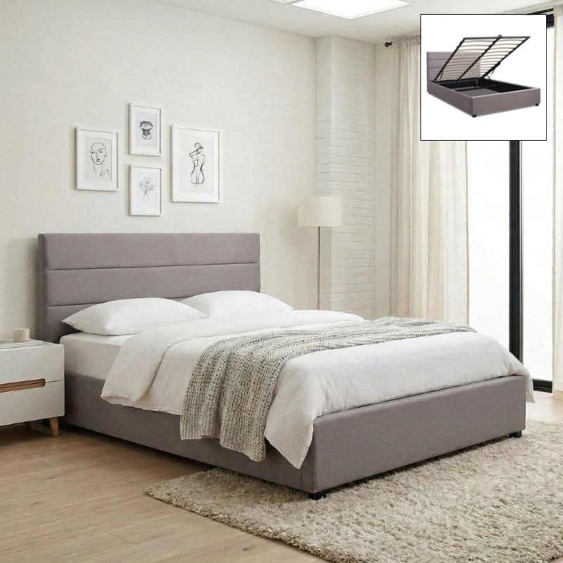 Κρεβάτι Olmo Megapap Βελούδινο Με Αποθηκευτικό Χώρο Χρώμα Γκρι 160X200Εκ.
