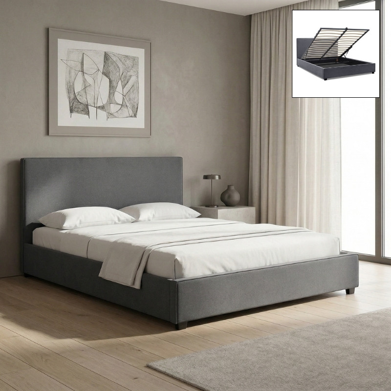 Κρεβάτι Verona Megapap Υφασμάτινο Με Αποθηκευτικό Χώρο Χρώμα Ανθρακί 160X200Εκ.