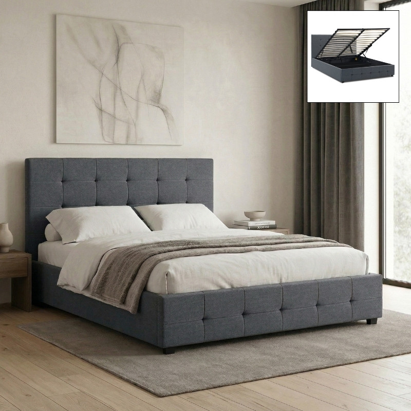 Κρεβάτι Iro Megapap Υφασμάτινο Με Αποθηκευτικό Χώρο Χρώμα Ανθρακί 150X200Εκ.