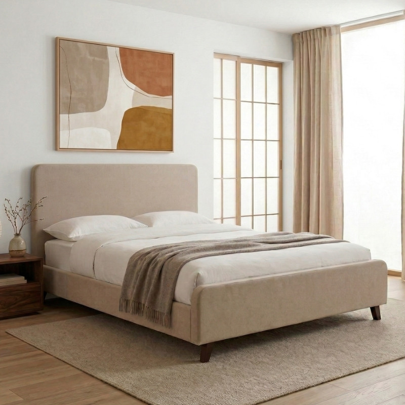 Κρεβάτι Ovelia Megapap Υφασμάτινο Χρώμα Μπεζ 160X200Εκ.