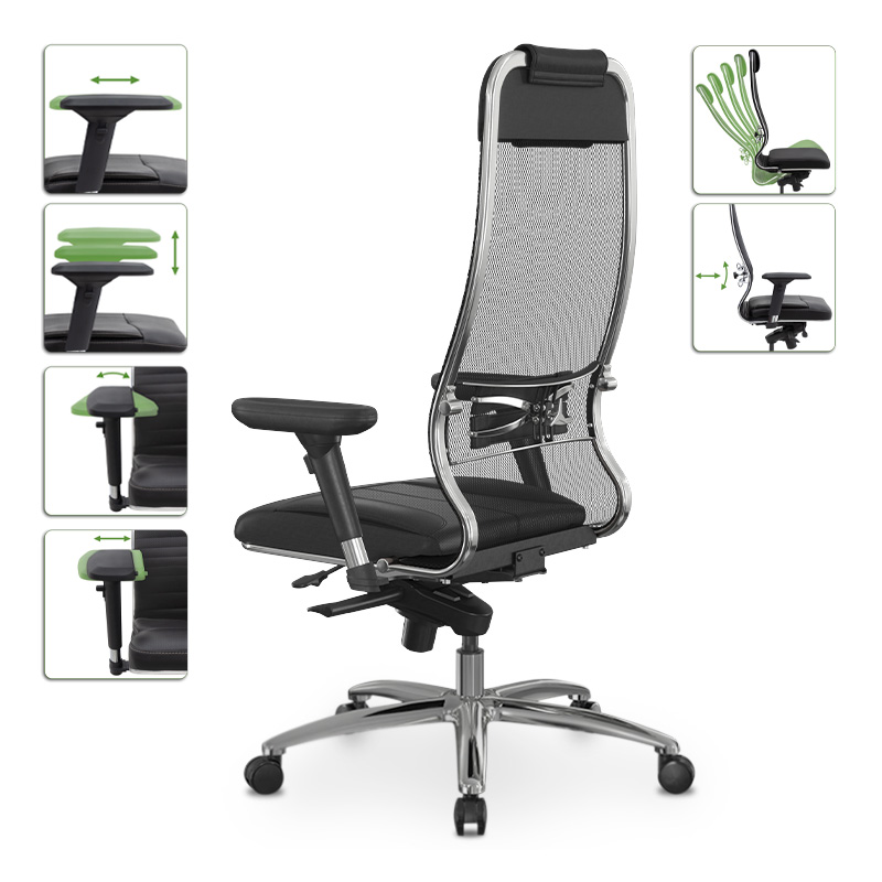 Καρέκλα Γραφείου Samurai L1-2D Megapap Εργονομική Με Ύφασμα Ts Mesh Και Τεχνόδερμα Χρώμα Μαύρο 69X70X122/130Εκ.