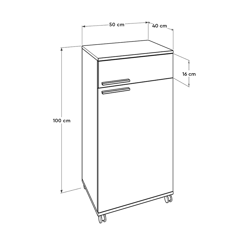 Ντουλάπι Diamond Megapap Τροχήλατο Σε Χρώμα Λευκό 50X40X100Εκ.