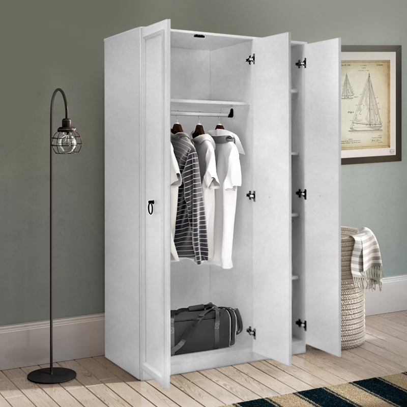 Ντουλάπα Ρούχων Hampton Megapap Τρίφυλλη Χρώμα Λευκό 103X52X185Εκ.