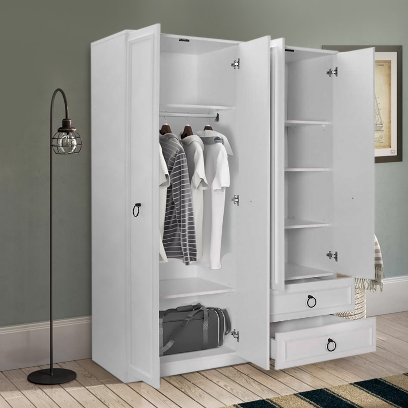 Ντουλάπα Ρούχων Hampton Megapap Τετράφυλλη Χρώμα Λευκό 140X52X185Εκ.