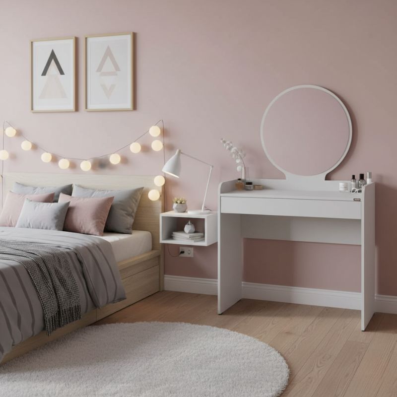 Τουαλέτα Με Καθρέπτη Curve Megapap Χρώμα Λευκό 90X47X142Εκ.