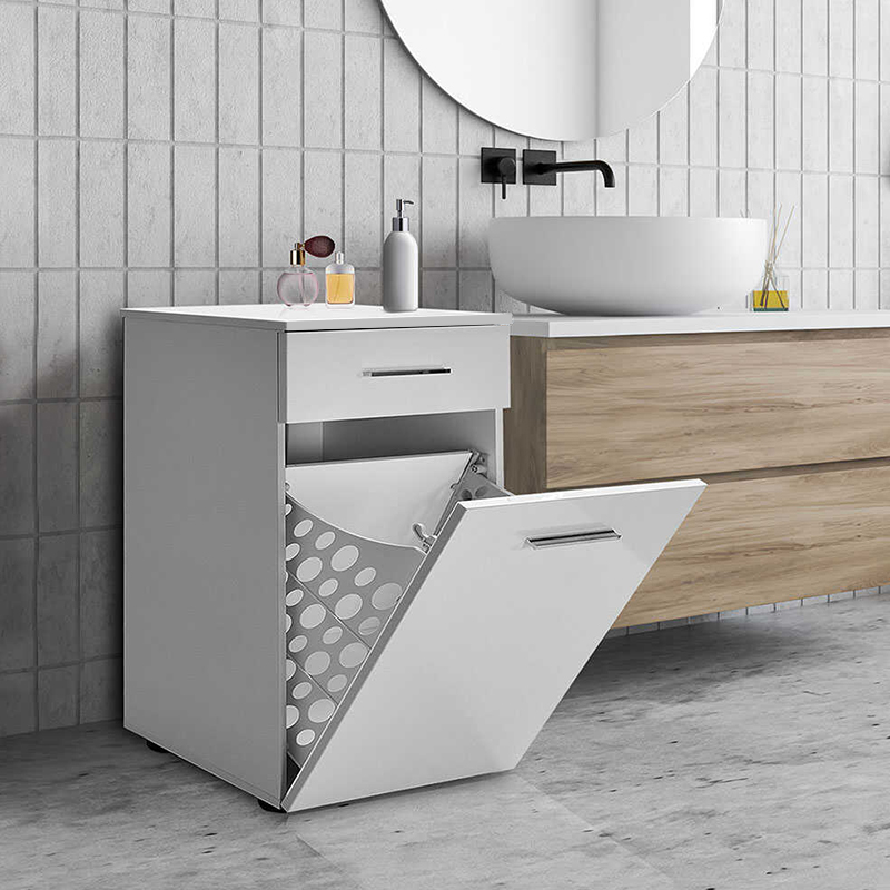 Ντουλάπι - Καλάθι Απλύτων Diamond Megapap Χρώμα Λευκό Gloss 52X38X83Εκ.