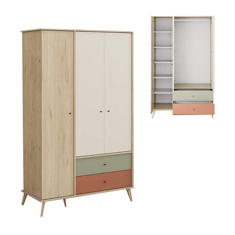 Ντουλάπα Ρούχων Terra Megapap Τρίφυλλη Με Συρτάρια Χρώμα Florida Oak 121X54X200Εκ.