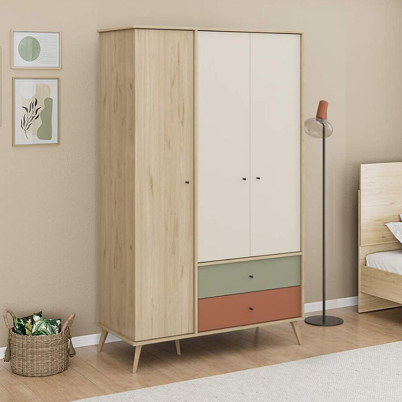 Ντουλάπα Ρούχων Terra Megapap Τρίφυλλη Με Συρτάρια Χρώμα Florida Oak 121X54X200Εκ.