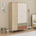 Ντουλάπα Ρούχων Terra Megapap Τρίφυλλη Με Συρτάρια Χρώμα Florida Oak 121X54X200Εκ.