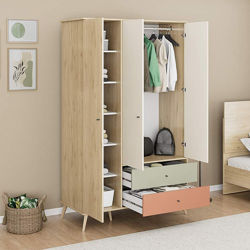 Ντουλάπα Ρούχων Terra Megapap Τρίφυλλη Με Συρτάρια Χρώμα Florida Oak 121X54X200Εκ.