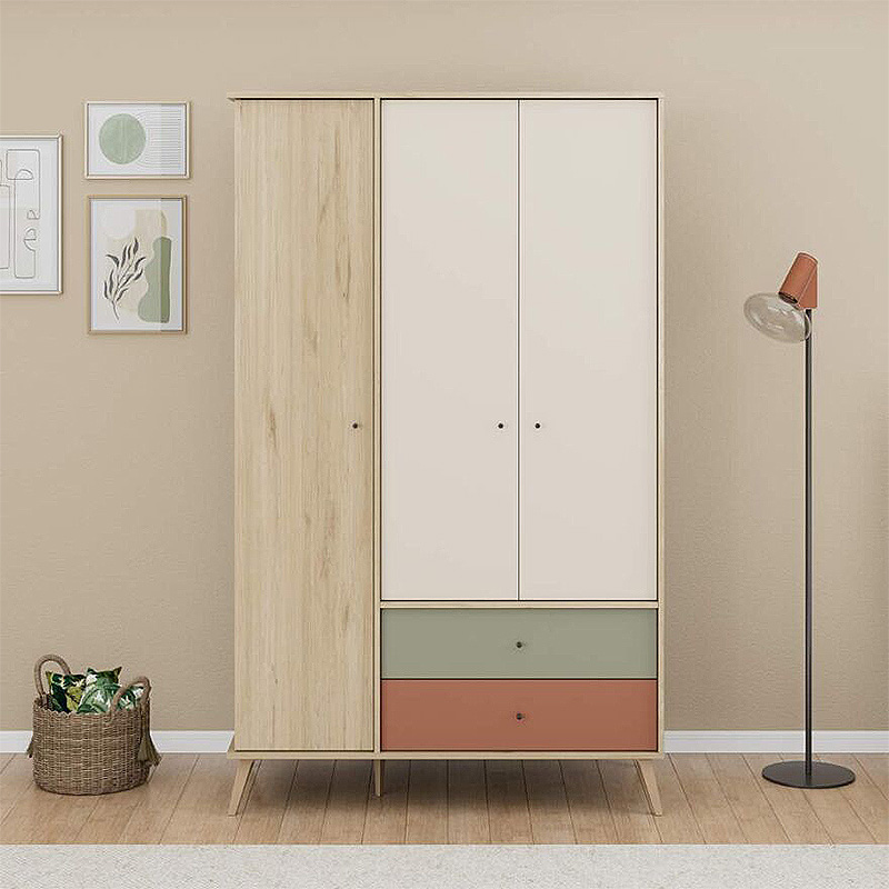 Ντουλάπα Ρούχων Terra Megapap Τρίφυλλη Με Συρτάρια Χρώμα Florida Oak 121X54X200Εκ.