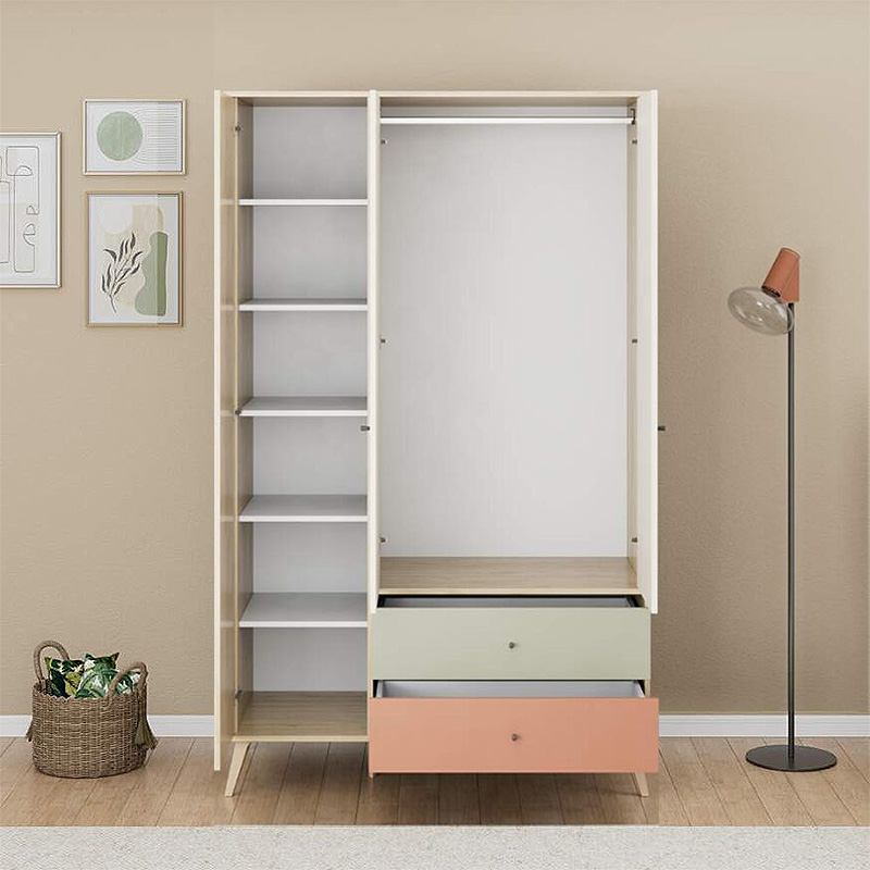 Ντουλάπα Ρούχων Terra Megapap Τρίφυλλη Με Συρτάρια Χρώμα Florida Oak 121X54X200Εκ.