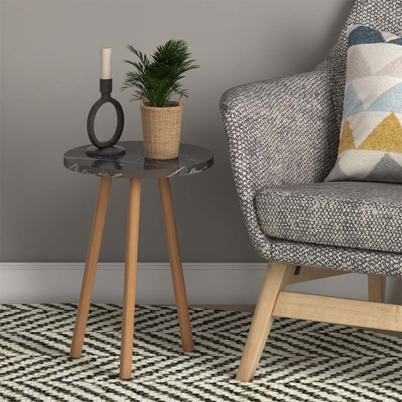 Βοηθητικό Τραπεζάκι Roma Megapap Από Μελαμίνη Χρώμα Μαύρο Εφέ Μαρμάρου 33,5X33,5X46Εκ.