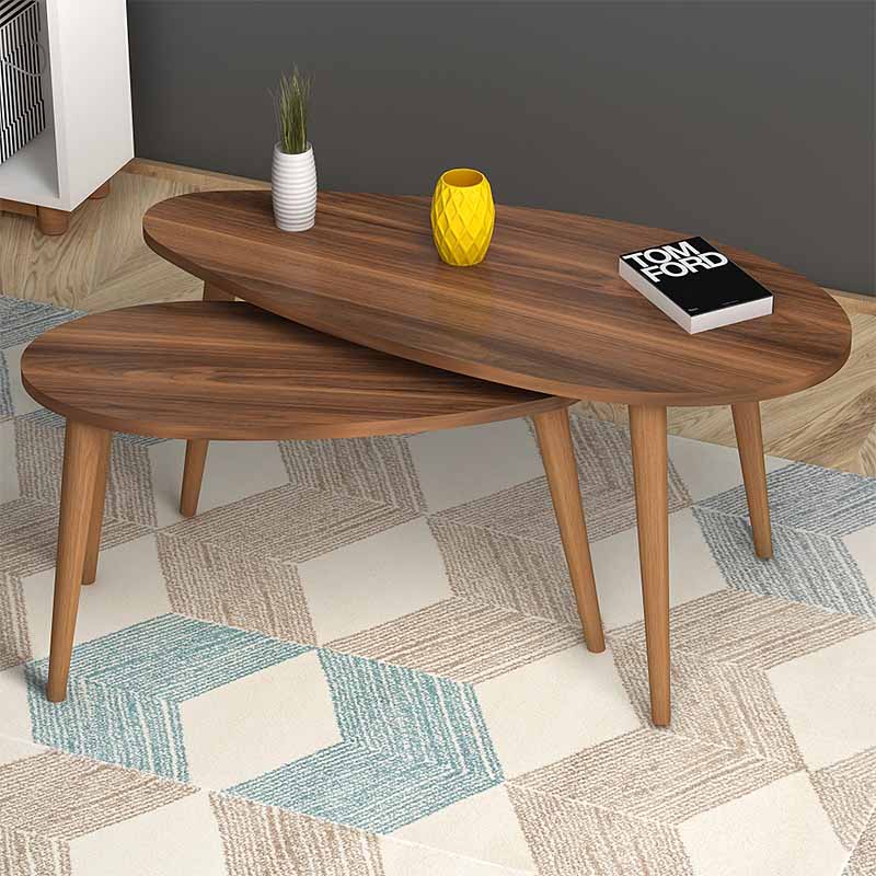 Βοηθητικά Τραπεζάκια Elips Megapap Από Μελαμίνη Χρώμα Καρυδί 116X46X46Εκ.