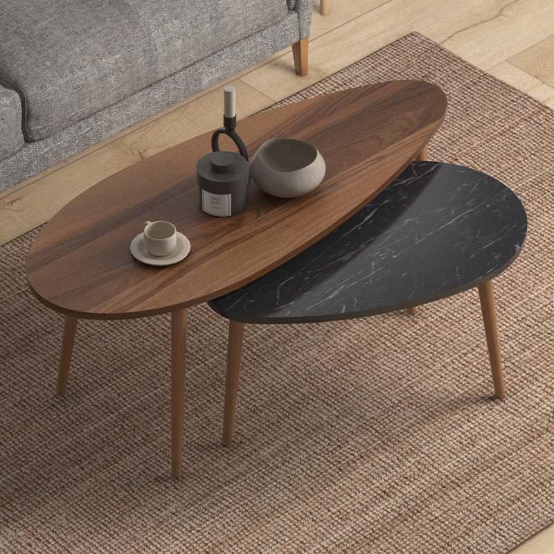 Βοηθητικά Τραπεζάκια Elips Megapap Από Μελαμίνη Χρώμα Καρυδί - Μαύρο Εφέ Μαρμάρου 116X46X46Εκ.