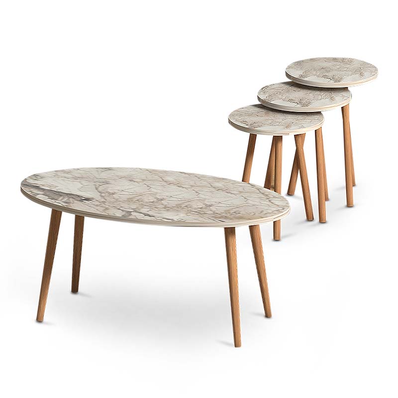 Τραπεζάκι Σαλονιού + Βοηθητικά Τραπεζάκια Elips Megapap Από Μελαμίνη Χρώμα Εφέ Μαρμάρου