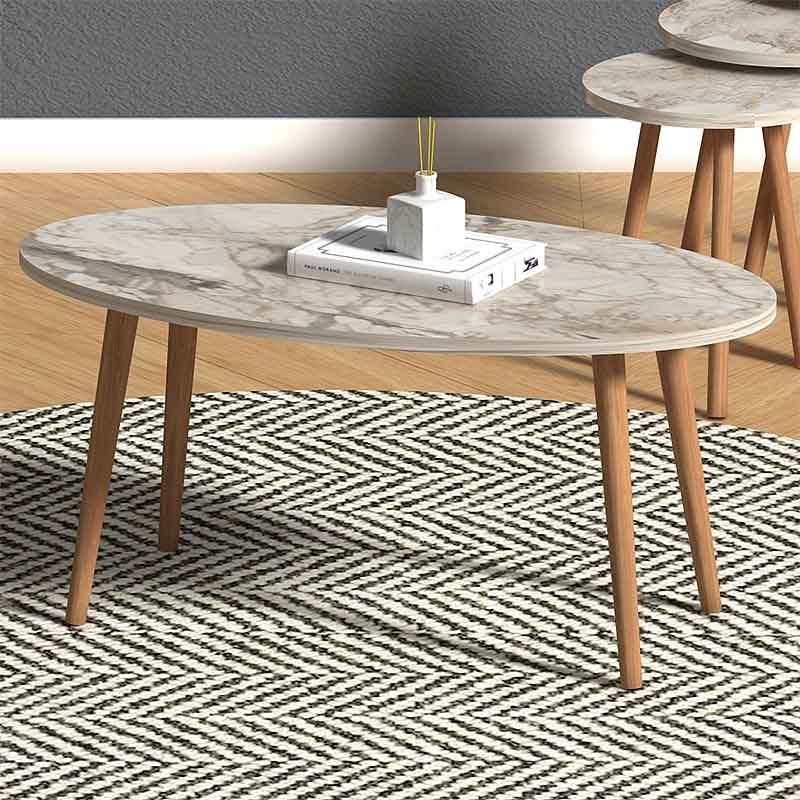 Τραπεζάκι Σαλονιού + Βοηθητικά Τραπεζάκια Elips Megapap Από Μελαμίνη Χρώμα Εφέ Μαρμάρου