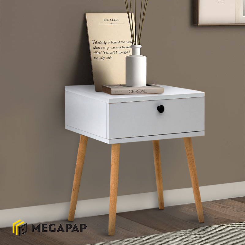 Κομοδίνο Pauline Megapap Μελαμίνης Χρώμα Λευκό 45X35X61Εκ.