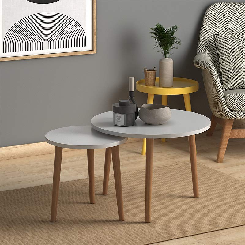 Σετ Τραπεζάκια Σαλονιού Μελαμίνης Roma Megapap 2 Τμχ. Χρώμα Λευκό 60X60X46Εκ.