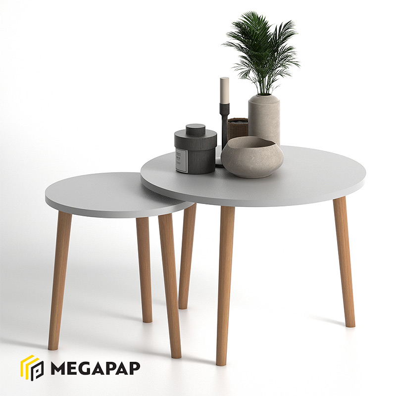 Σετ Τραπεζάκια Σαλονιού Μελαμίνης Roma Megapap 2 Τμχ. Χρώμα Λευκό 60X60X46Εκ.