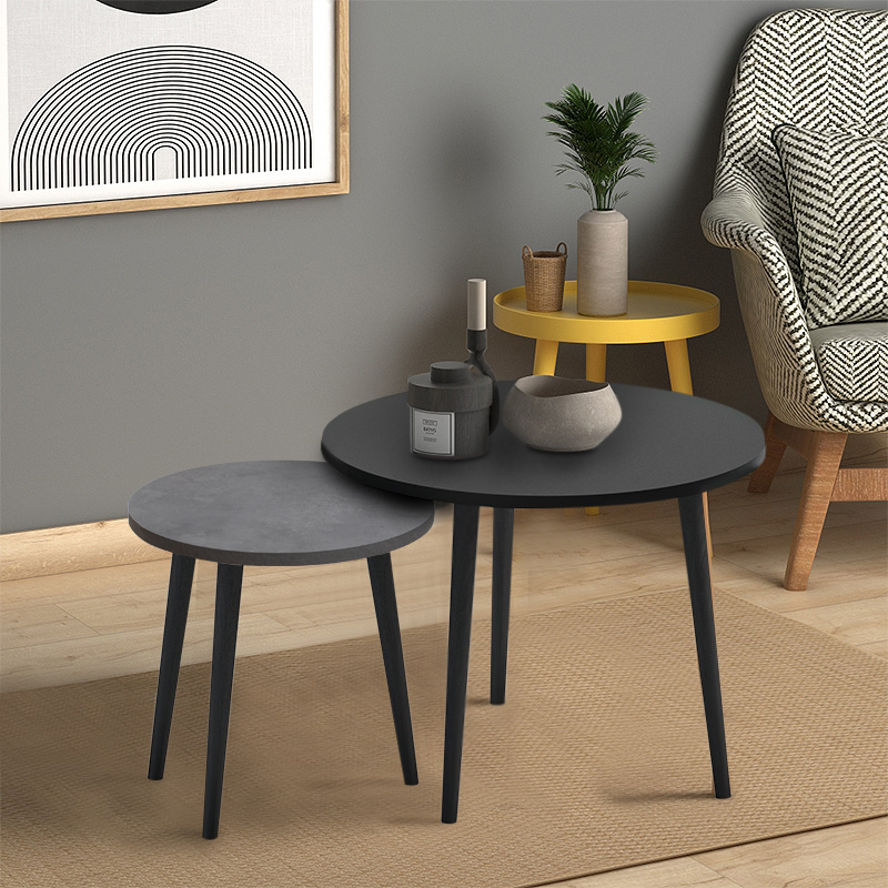 Τραπεζάκι Σαλονιού Σετ 2 Τμχ Roma Megapap Χρώμα Μαύρο - Γκρι Ρετρό 60X60X46Εκ.