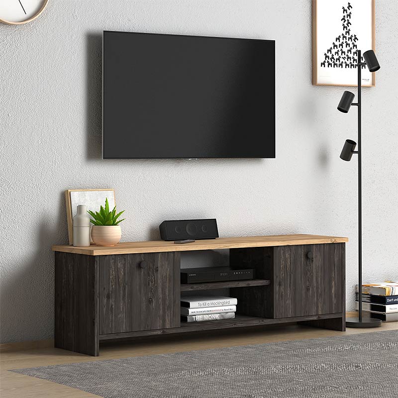 Έπιπλο Τηλεόρασης Cube Megapap Μελαμίνης Χρώμα Pine - Industrial Grey 120X30X40Εκ.