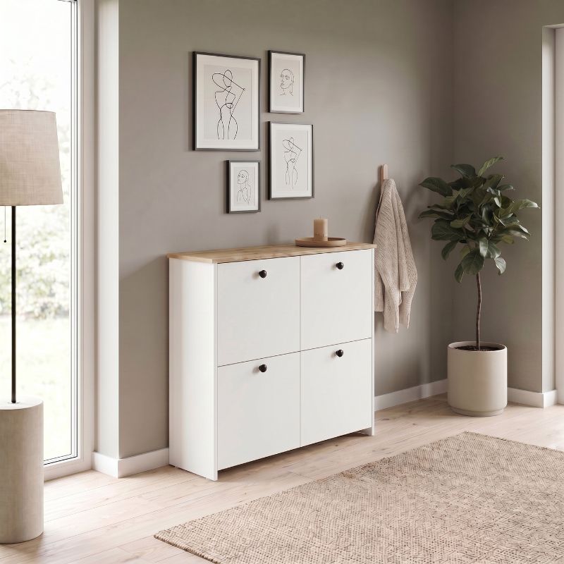 Παπουτσοθήκη Palma Megapap Χρώμα Λευκό - Sapphire Oak 90X35X90Εκ.