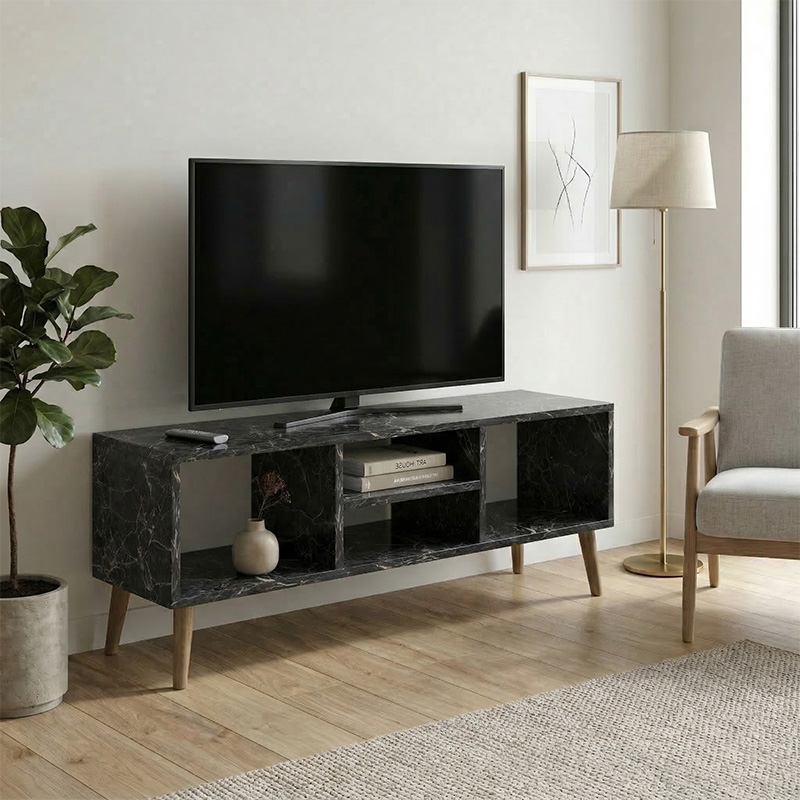 Έπιπλο Τηλεόρασης Loren Megapap Χρώμα Μαύρο Εφέ Μαρμάρου 120X30X40Εκ.