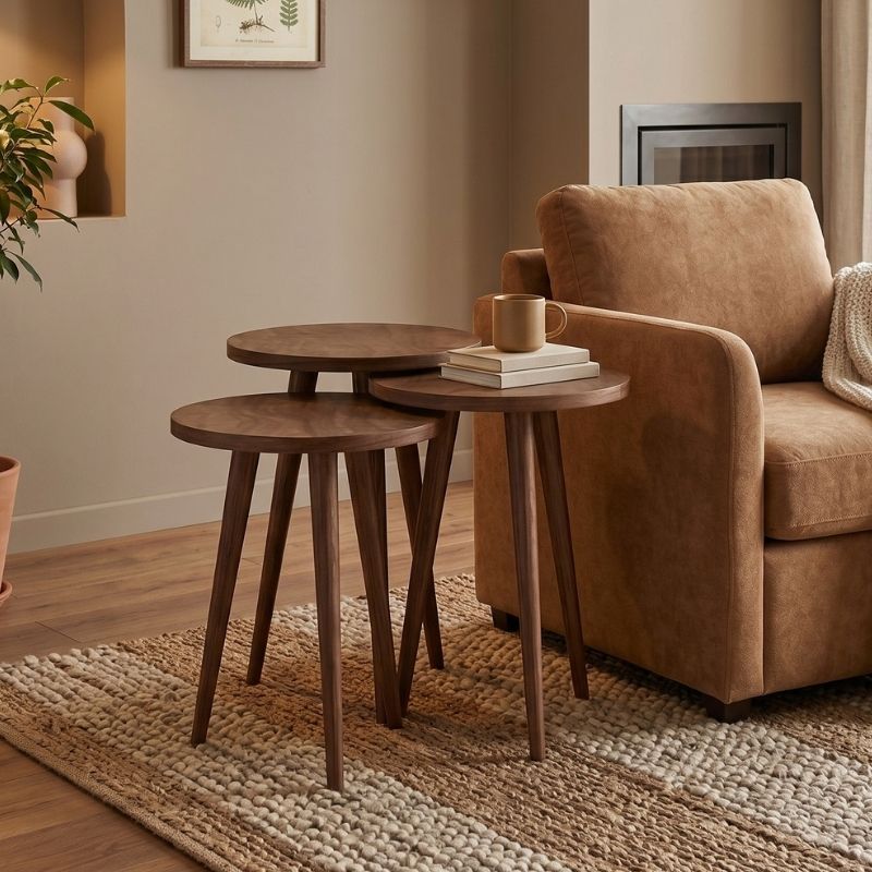 Τραπεζάκι Βοηθητικό Σετ 3 Τμχ Cruz Megapap Χρώμα Καρυδί Ø33X46Εκ.