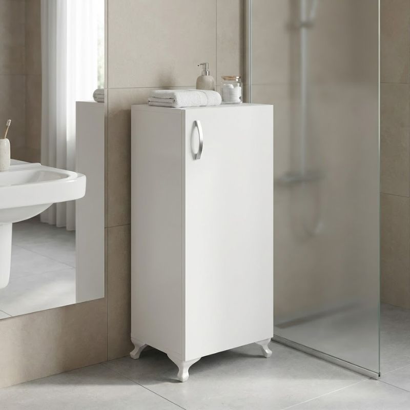 Ντουλάπι Κουζίνας - Μπάνιου Mine Megapap Χρώμα Λευκό 30X32X88Εκ.