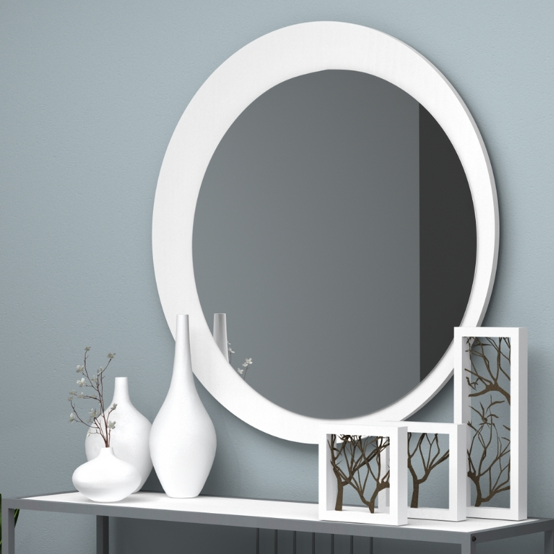 Καθρέπτης Τοίχου Moon Megapap Χρώμα Λευκό Ø88X2,2Εκ.