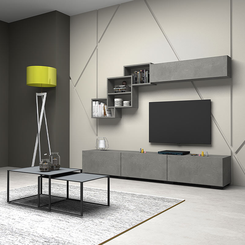 Σύνθεση Τηλεόρασης Free Megapap Από Μελαμίνη Χρώμα Γκρι - Ανθρακί 210X35X38Εκ.