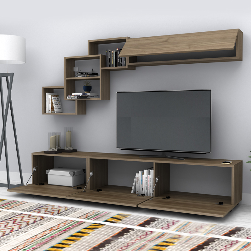 Σύνθεση Τηλεόρασης Free Megapap Χρώμα Καρυδί 210X35X38Εκ.