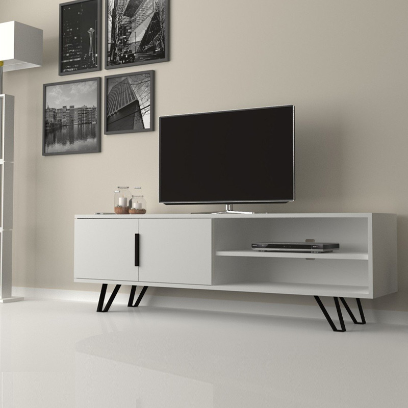 Έπιπλο Τηλεόρασης Foot Megapap Από Μελαμίνη Χρώμα Λευκό 160X35X49Εκ.